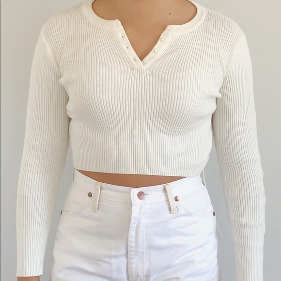 Brandy Melville ribbed white long sleeve top - Picture 2 of 4